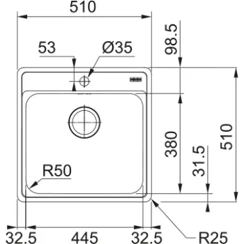 Virtuves izlietne Franke Bell BCX 210-51, 51x51 cm, nerūsējošais tērauds 127.0738.576