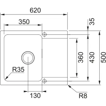 Virtuves izlietne Franke Orion Tectonite OID 611-62, 62x50 cm, pelēka 114.0395.160