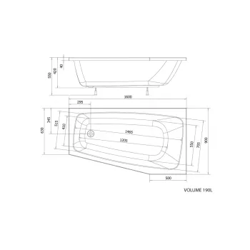 Vanna Aqualine Berounka, 160x90x42 cm, akrila, kreisā, asimetriskā, balta A1690