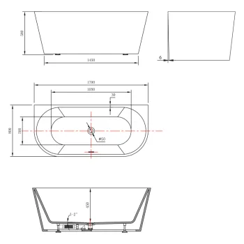 Brīvi stāvošā vanna Aqualine Tajo, 170x80 cm, Lietā akrila, balta E1980