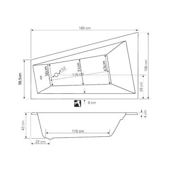 Vanna Aqualine METUJE, 160x100x42 cm, arkila, labā, balta G2611