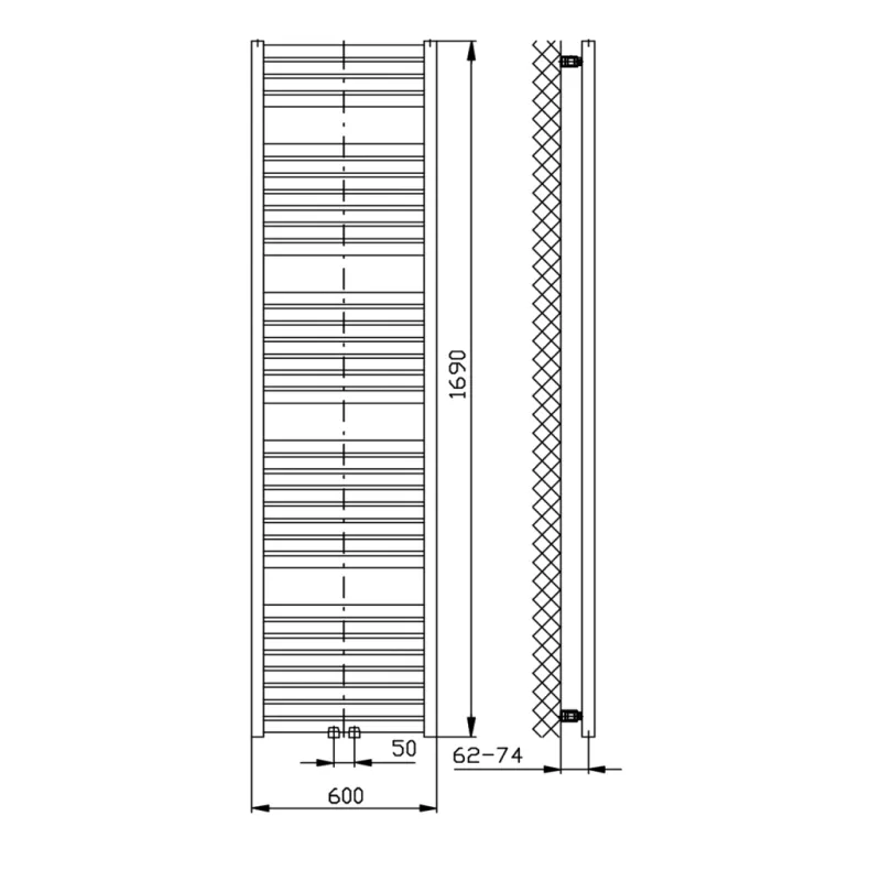 Dvieļu žāvētājs / Radiators AQUALINE Tondi 60x169 cm, matēti melns  DT496T