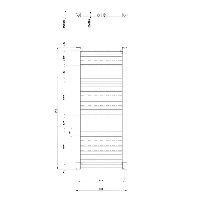 Dvieļu žāvētājs / Radiators AQUALINE Direct  96x45cm, 447W, balts  ILR94T