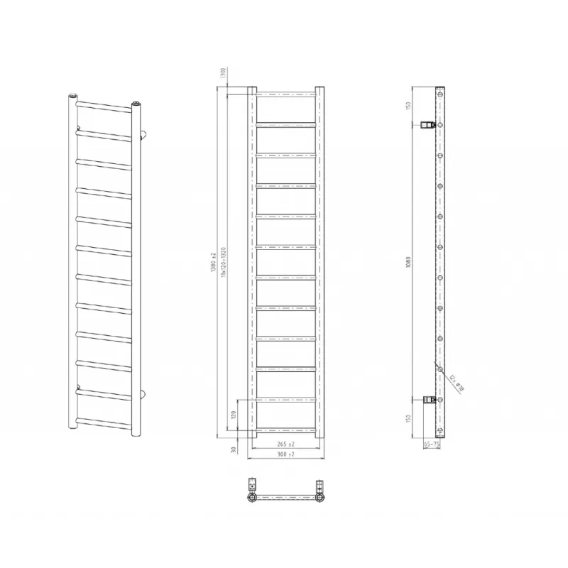 Dvieļu žāvētājs / Radiators Sapho Dina 138x30cm, balts  IR363W