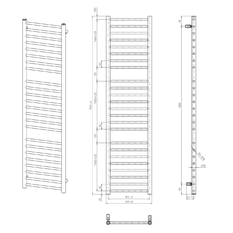 Dvieļu žāvētājs / Radiators Sapho Dina 156x40cm, balts  IR364W
