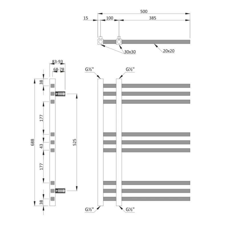 Dvieļu žāvētājs / Radiators Sapho MAGDALENA 500x688mm, Hromēts (IZ100) IZ100