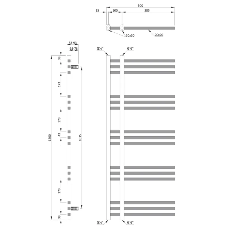Dvieļu žāvētājs / Radiators Sapho MAGDALENA 500x1200mm, Hromēts (IZ101) IZ101