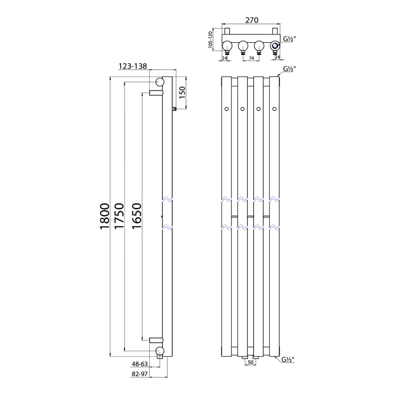Dvieļu žāvētājs / Radiators Sapho Pilon radiators, 27x180 cm, matēti melns  IZ122T