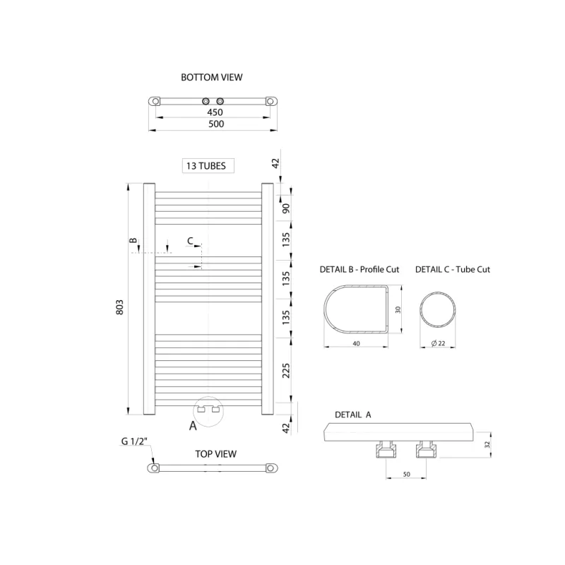 Dvieļu žāvētājs / Radiators AQUALINE Alya 80x50cm, 235W, hromēts  LLS301