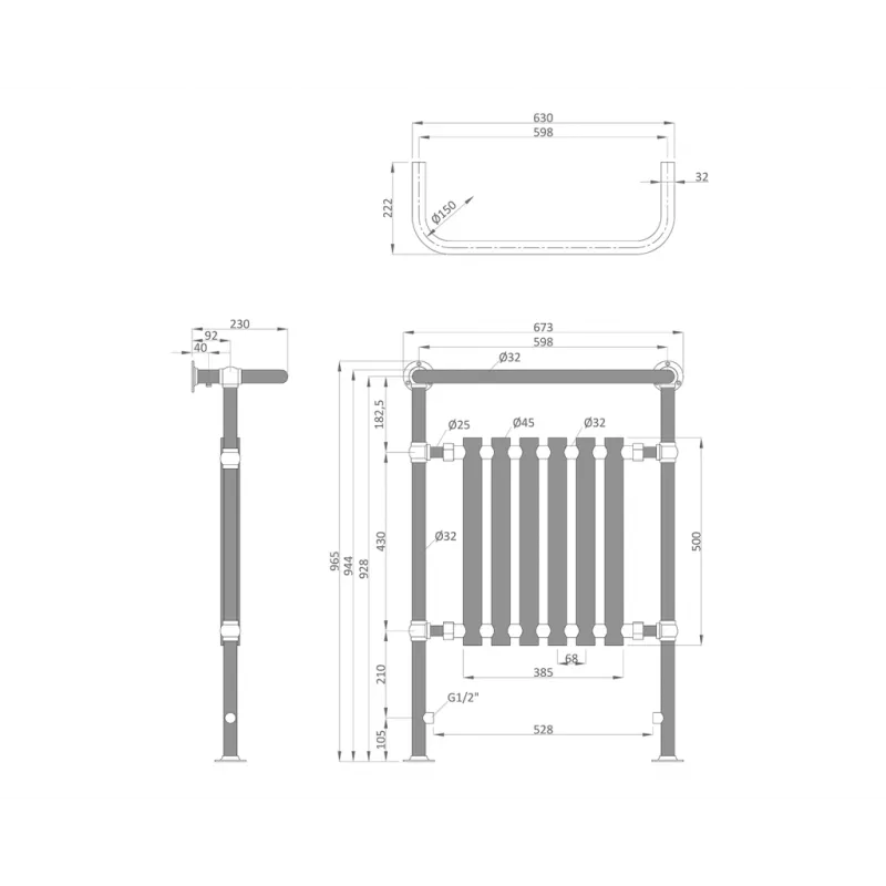 Dvieļu žāvētājs / Radiators Sapho CORK 68x96 cm, 550 W, hroms/balts RE104