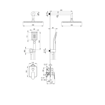 Dušas sistēma Deante Alpinia, Iebūvējama melns NAC_N9LP