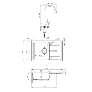 Virtuves izlietnes komplekts Deante Leda Granīta ar jaucējkrānu, elastīgu izteku bēšs ZRDG5113