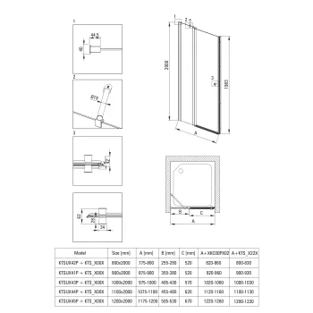 Dušas durvis Deante KERRIA PLUS 110cm (ielokāmas) TotalWhite stikls, Hromēti profili