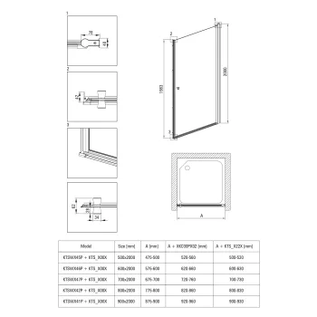 Dušas durvis Deante KERRIA PLUS 70cm (Veramas) TotalWhite stikls, Hromēti profili