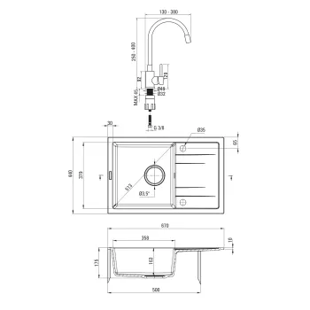 Virtuves izlietnes komplekts Deante Corio Granīta ar maisītāju, pelēks metālisks ZRCPS113