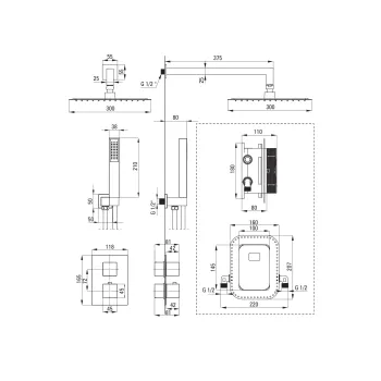 Dušas sistēma Deante Therm ar termostatu, melns BXYZNEAT