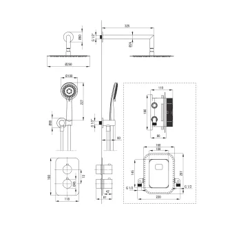 Dušas sistēma Deante Therm ar termostatu, melns BXYZNEBT