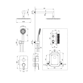 Dušas sistēma Deante Arnika iebūvējama, melns BXYZNQAM