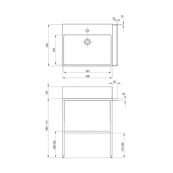 Vannas istabas konsole ar izlietni Deante Temisto 66,5x50cm Nero, Balts CDTS6U6S