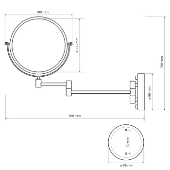 Spogulis Sapho Pie sienas stiprināms kosmētikas , diametrs 140 mm, divpusējs, bronzas krāsā