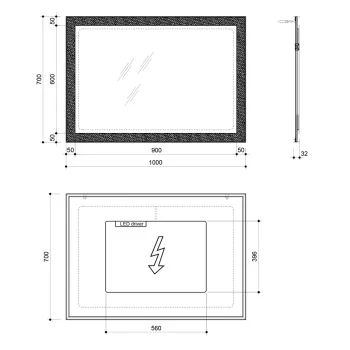 Spogulis Sapho FLUT ar LED apgaismojumu, 100x70 cm, balts