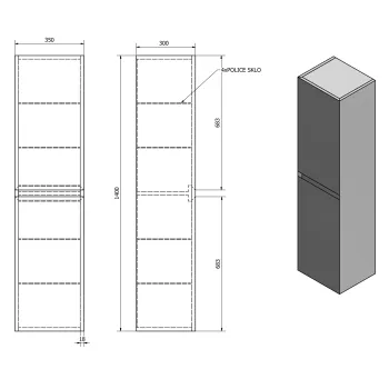 Augstais skapis Sapho FILENA 35x140x30cm, ozols