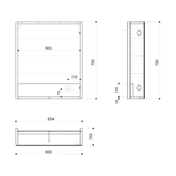 Spoguļskapītis Sapho LINEX ar LED apgaismojumu, 60x70x15cm, kreisais/labais, balts