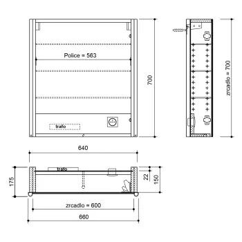 Spoguļskapītis Sapho ALIX ar LED apgaismojumu 66x70x17,5cm, kreisais/labais, balts