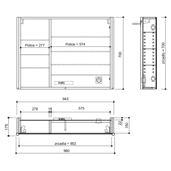 Spoguļskapītis Sapho ALIX ar LED apgaismojumu 96x70x17,5cm, balts