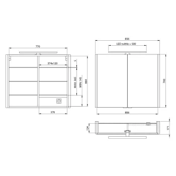 Spoguļskapītis Sapho LUCIE ar LED apgaismojumu, 86x70x17cm, balts