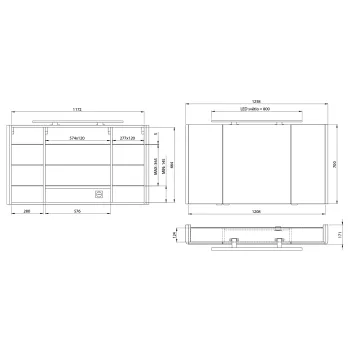 Spoguļskapītis Sapho LUCIE ar LED apgaismojumu, 126x70x17cm, balts