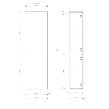 Augstais skapis Sapho ESPACE 50x172x32cm, 2 durvis, kreisā/labā/sudraba ozols