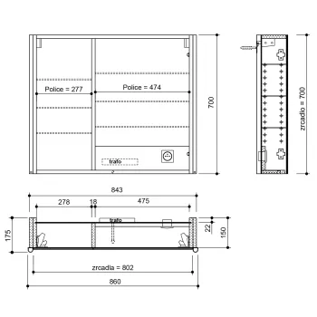 Spoguļskapītis Sapho ALIX ar LED apgaismojumu 86x70x17,5cm, Elm Bardini
