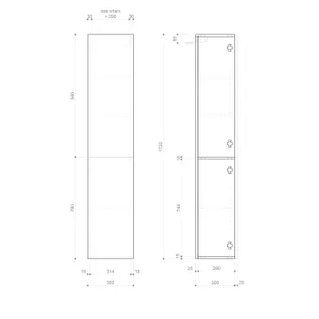 Augstais skapis Sapho ESPACE 35x172x32cm, 2x durvis, kreisā/labā/Priede Rustic