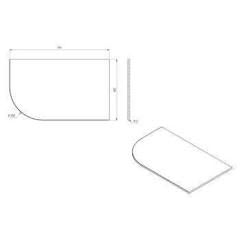 Darba virsma Sapho PULSE Rockstone 757x12x462mm, labā puse, matēti balta
