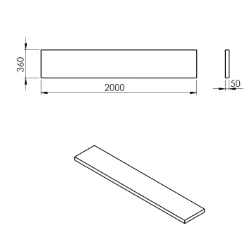 Darba virsma Sapho AVICE 200x36cm, biezums 5cm, pelēks akmens