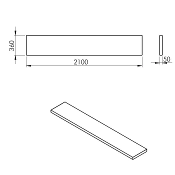 Darba virsma Sapho AVICE 210x36cm, biezums 5cm, cements