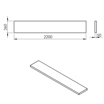 Darba virsma Sapho AVICE 220x36cm, biezums 5cm, cements