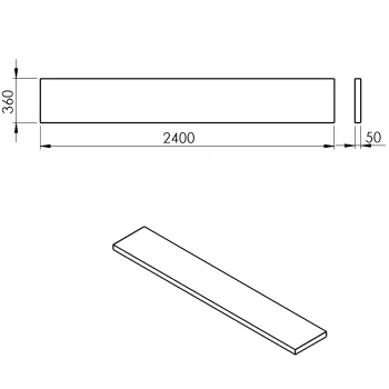 Darba virsma Sapho AVICE 240x36cm, biezums 5cm, cements