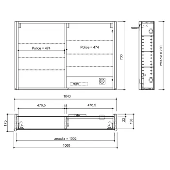 Spoguļskapītis Sapho ALIX ar LED apgaismojumu 106x70x17,5cm, ozols Alabama