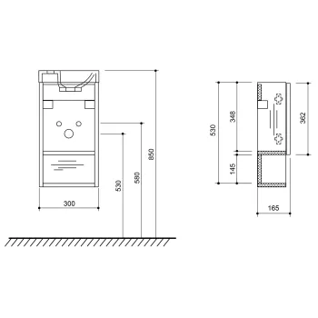 Vannas istabas skapītis Sapho LATUS XI bez izlietnes, 30x53x16,5cm, ozols Alabama