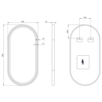 Spogulis Sapho KAIRA ovāls ar LED apgaismojumu 45x90cm, melns matēts