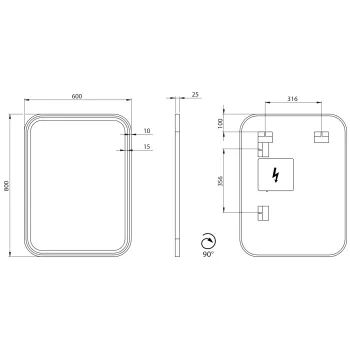Spogulis Sapho CETIS ar LED apgaismojumu 60x80cm, melns matēts