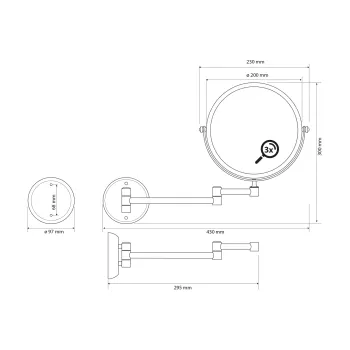 Spogulis Sapho X-ROUND E kosmētikas ar eņģēm, diametrs 200 mm, divpusējs, hromēts