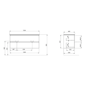 Vannas istabas skapītis Sapho EZARA dubultais bez izlietnes, 120x55x46cm, priedes imitācija