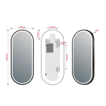 Spogulis Sapho KAIRA ovāls ar LED apgaismojumu 120x50cm, melns matēts