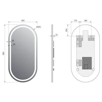 Spogulis Sapho NYX ovāls ar LED apgaismojumu 45x90cm