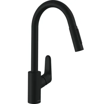 Virtuves Izlietnes maisītājs Hansgrohe Focus M41 240 2jet,  ar izvelkamu galvu, matēts melns