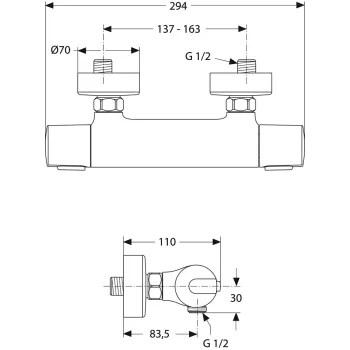 Ideal Standard Ceratherm 100 Dušas termostats, A4618AA Ideal Standard Ceratherm 100 Dušas termostats, A4618AA