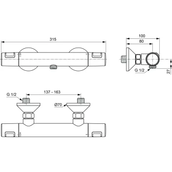 Ideal Standard Ceratherm T25 Dušas termostats, melns matēts A7201XG